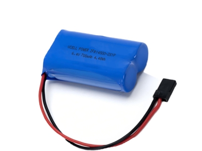 6.4V 700mAh 2S1P IFR14500 LiFePO4 Rechargeable Battery With Connector