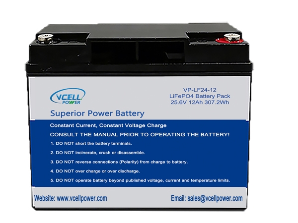 24V 25.6V 12Ah LiFePO4 Deep Cycle Rechargeable Battery