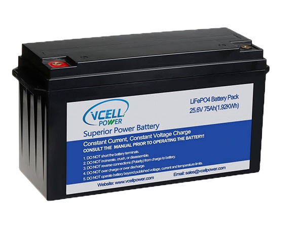 25.6V 75Ah Deep Cycle LiFePO4 Battery With ABS Case